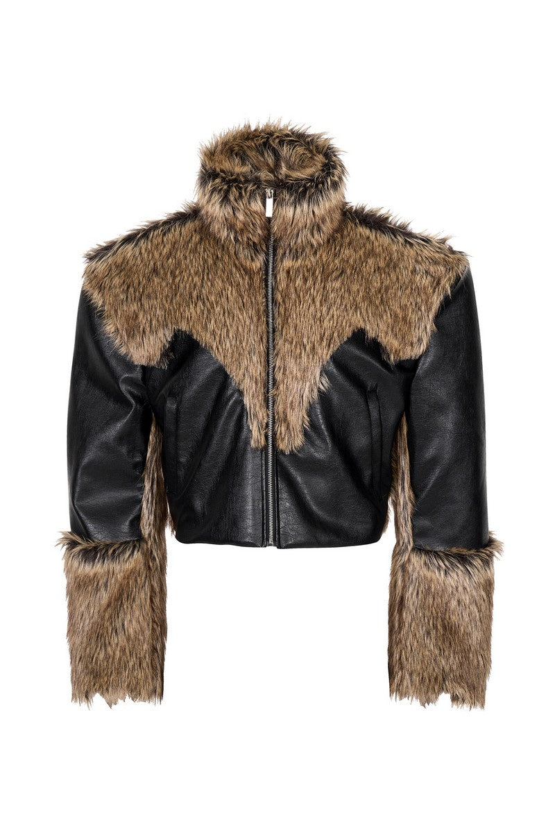 Faux Fur Trim Leather Jacket