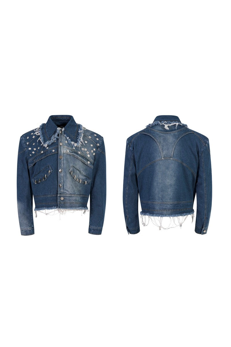 Studded Distressed Denim Jacket