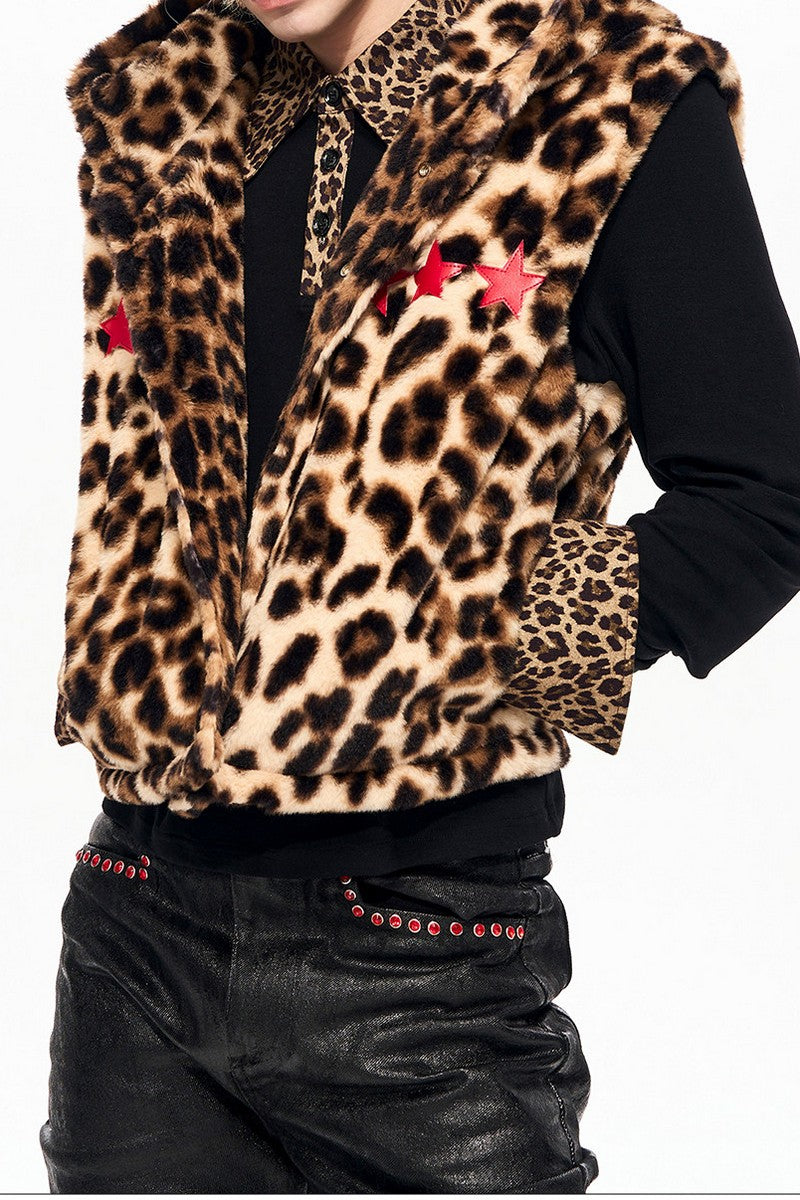 Leopard Faux Fur Hooded Vest