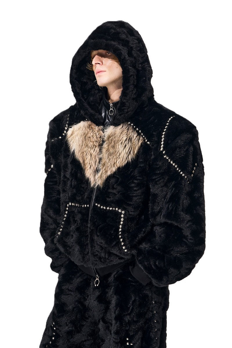 Colorblock Heart Faux Mink Hoodie