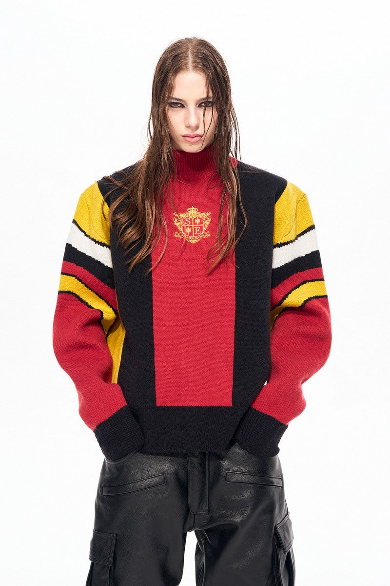 Badge Embroidered Moto Knit Sweater