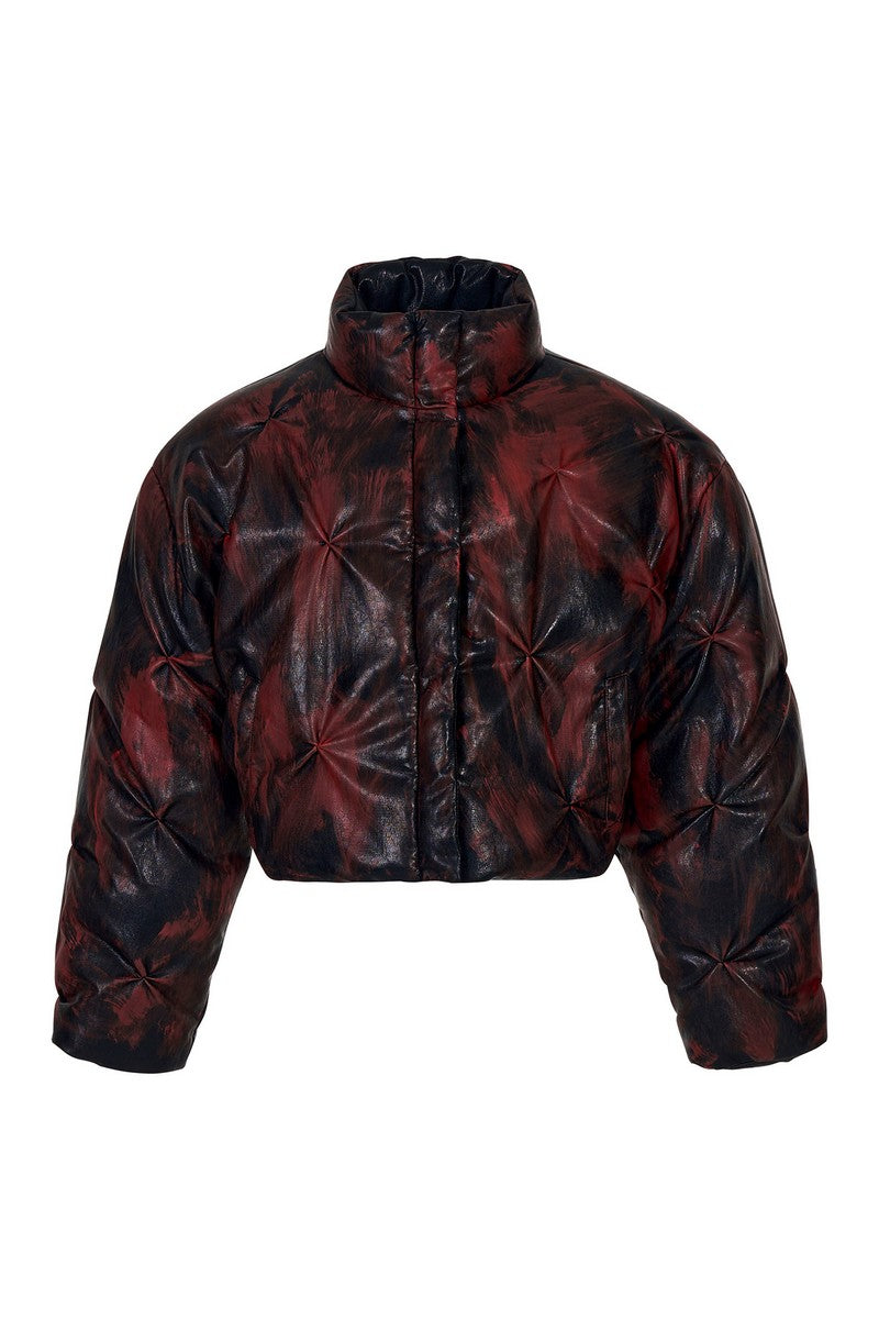 Distressed PU Puffer Jacket