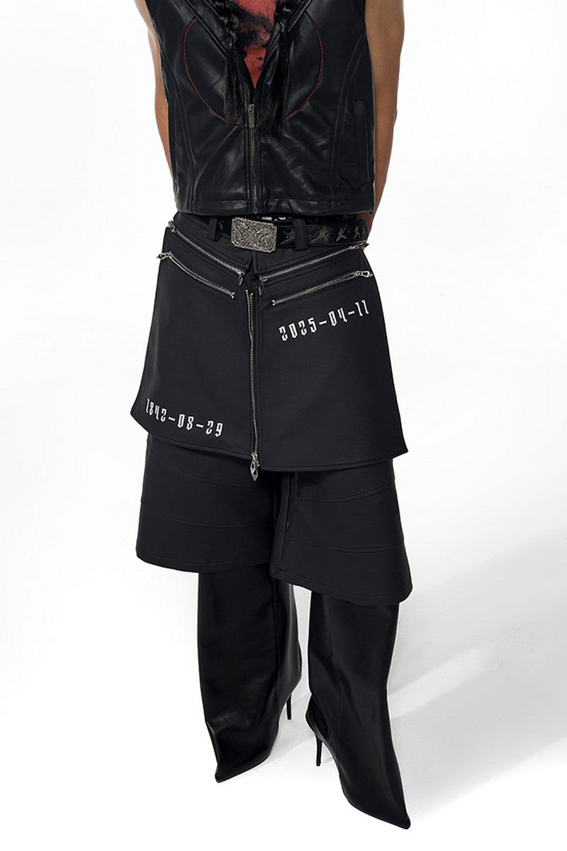 Layered Zip PU Shorts