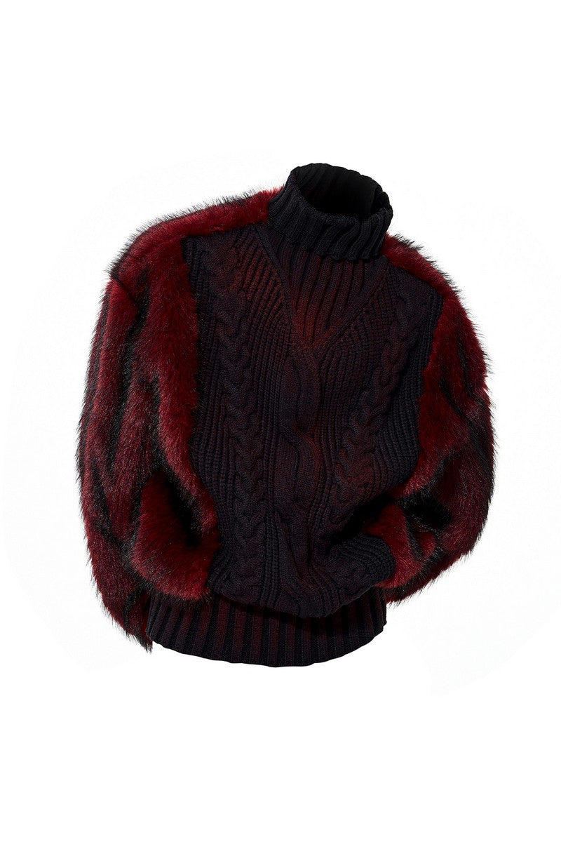 Leopard Fur Trim Knit Sweater