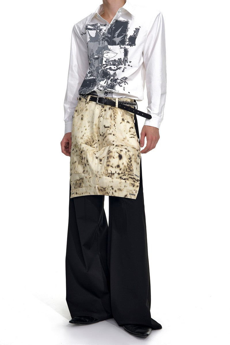 Leopard Panel Layered Look Trousers
