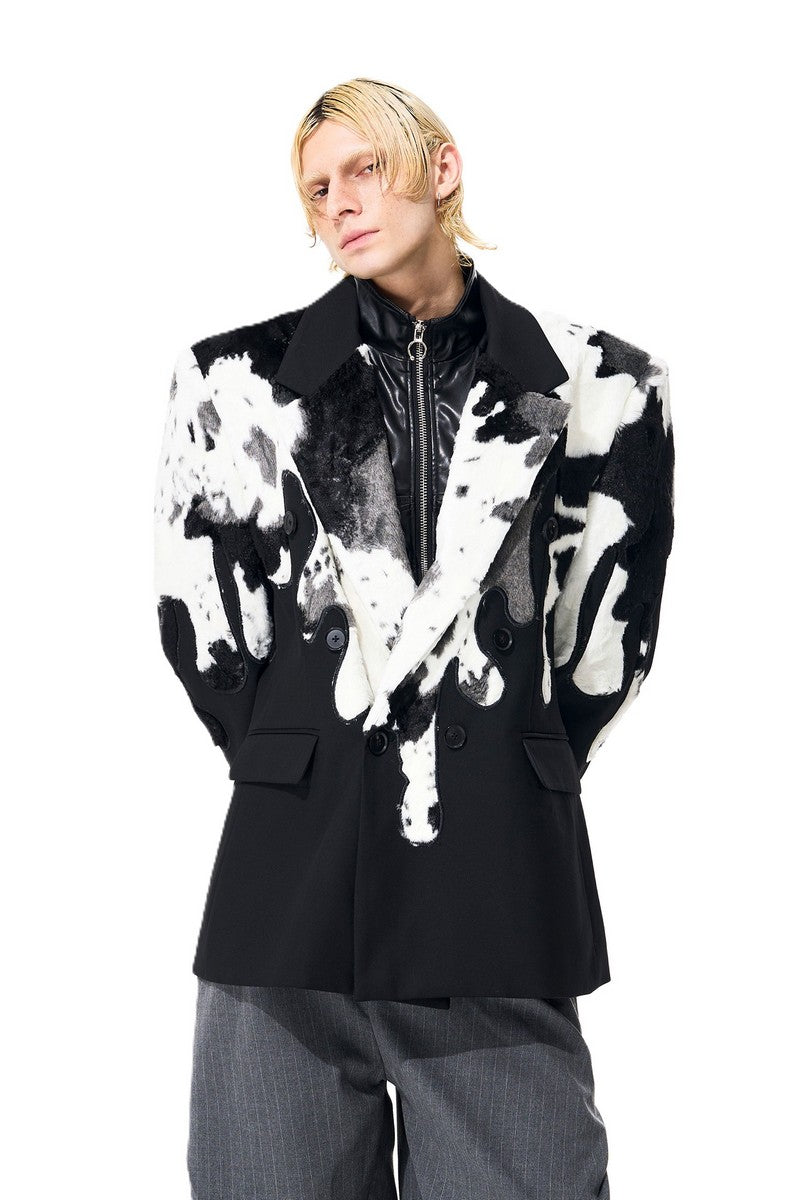Cow Print Faux Fur Blazer
