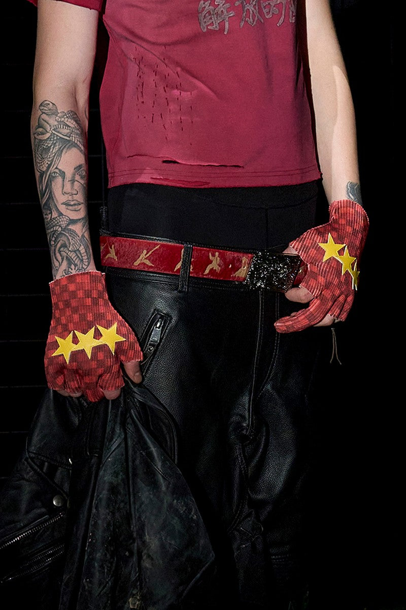 Star Checkered Fingerless Gloves
