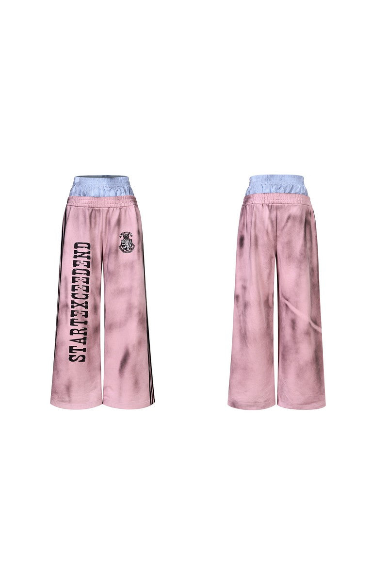 Distressed Striped Double Waist Trackpants