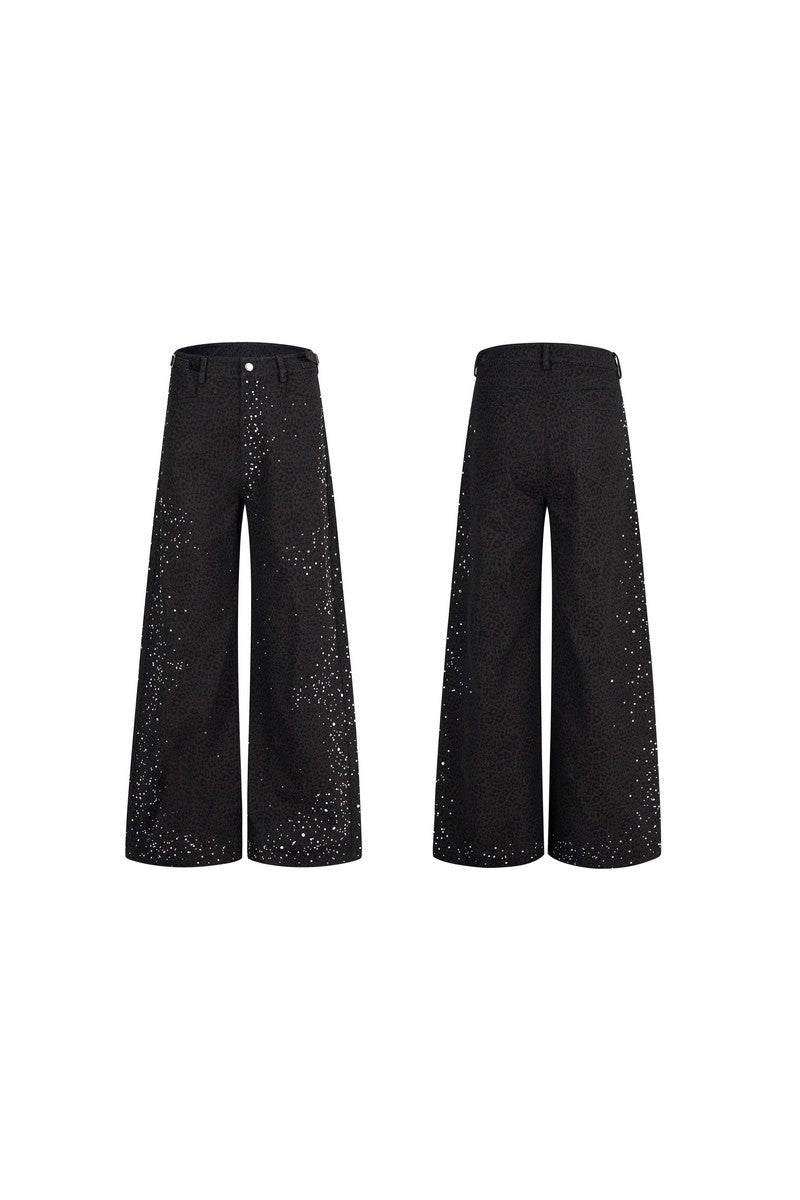 Leopard Print Pearl Embellished Jeans