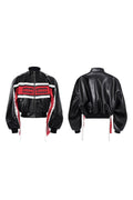 Contrast Strap Bomber Leather Jacket