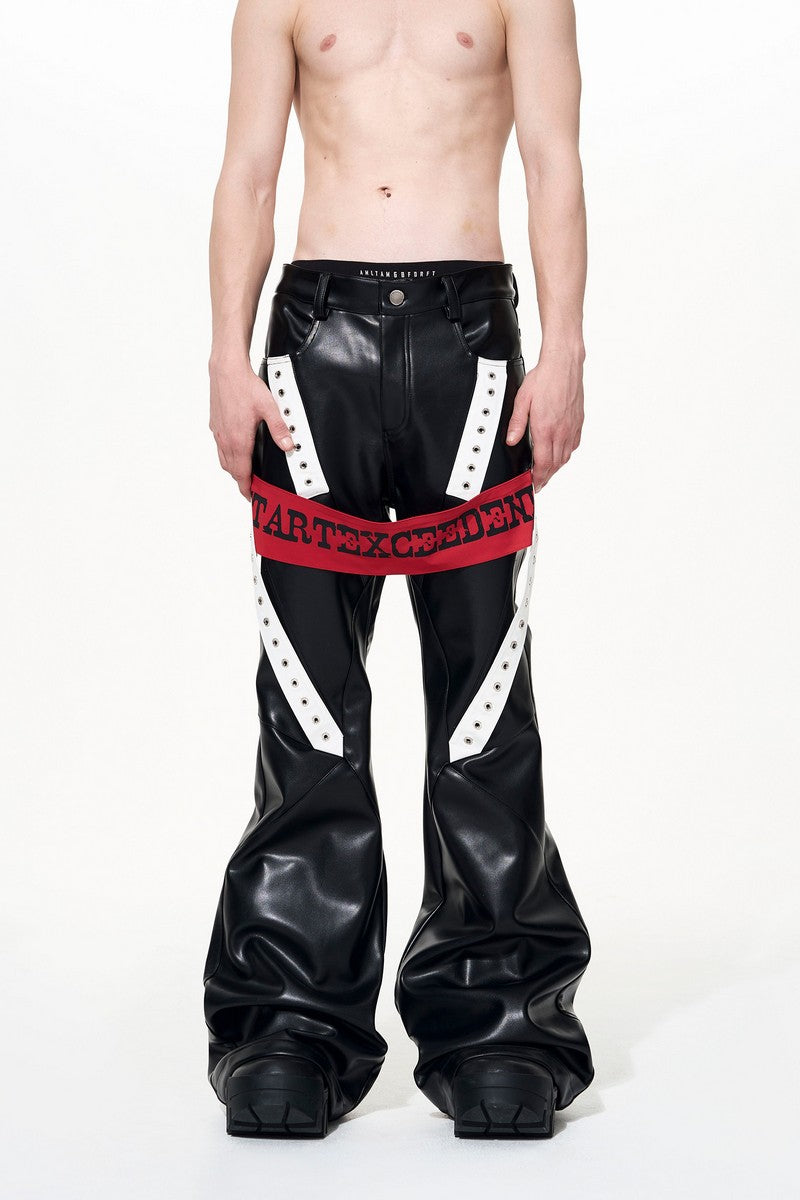 Strap Detail Flared PU Pants