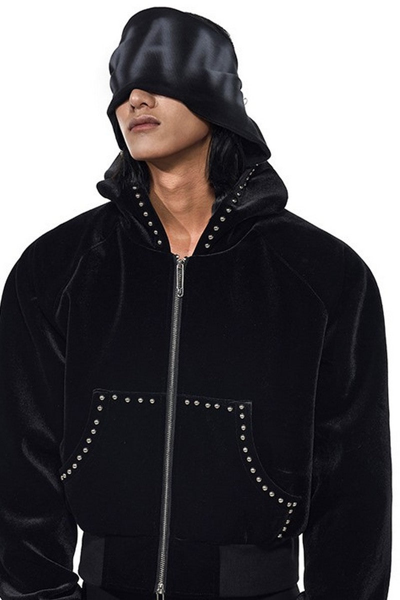 Velvet Beaded Zip-Up Hoodie