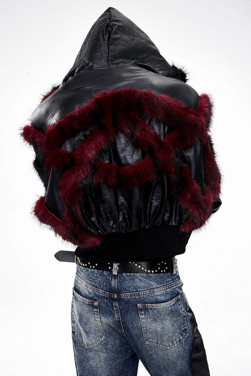 Studded Faux Fur Hooded Jacket