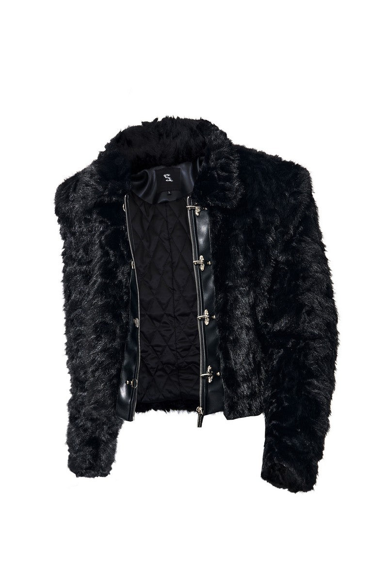 Faux Fur Metal Buckle Jacket