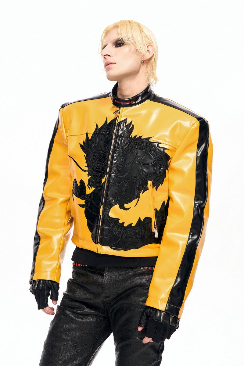 Embroidered Dragon Moto Jacket