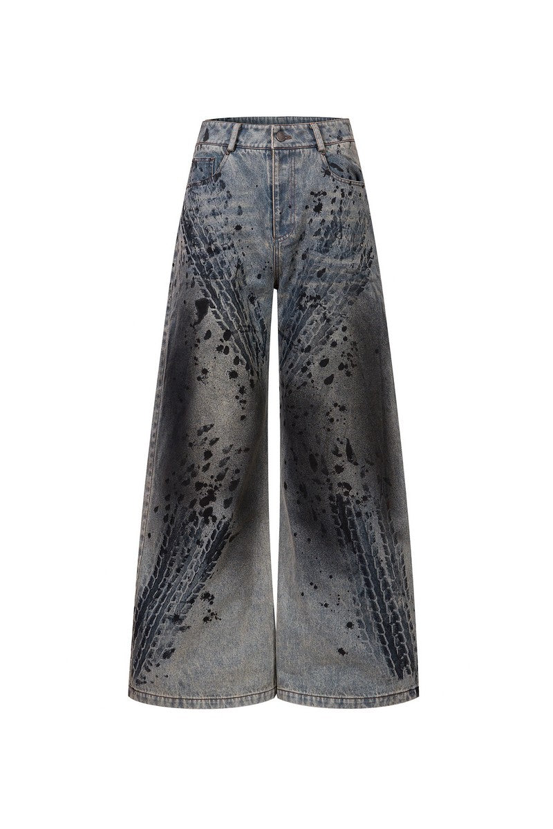 Tire Print Distressed Jeans