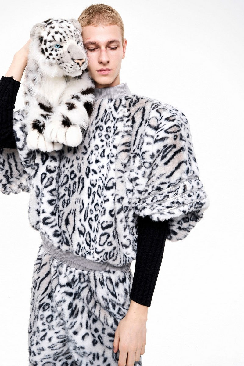 Leopard Panel Faux Fur Pullover