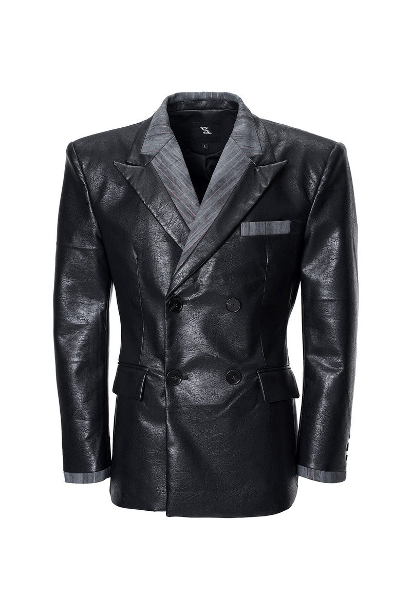 Textured Layered PU Blazer