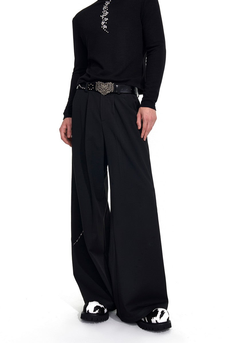 Rhinestone Panel Black Dress Pants