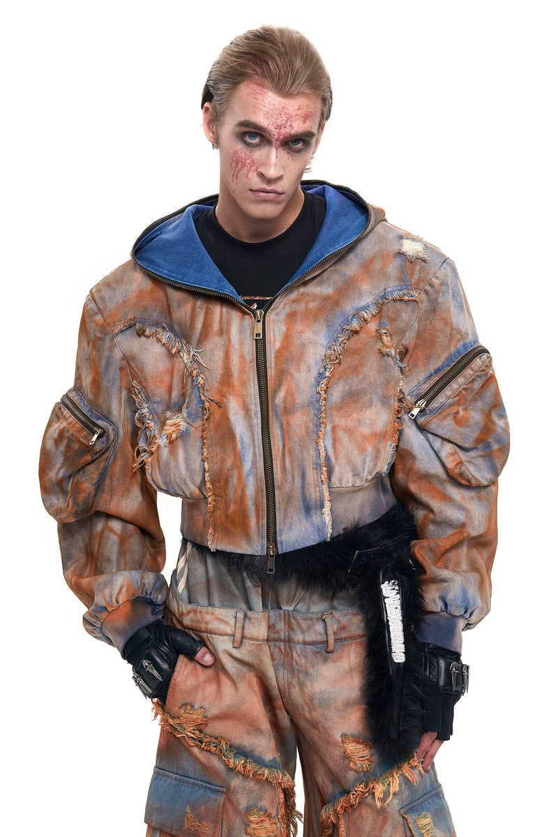 Dyed Hooded Utility Denim Jacket