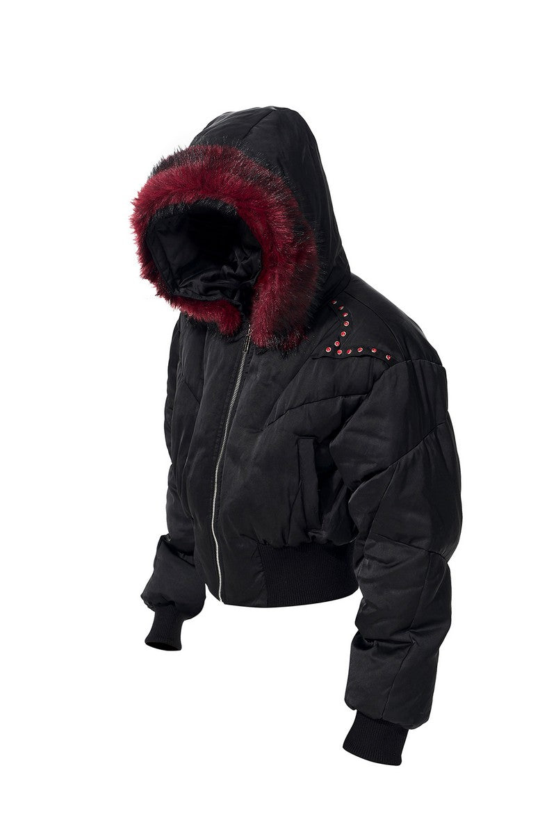 Deconstructed Down Fur Collar Puffer