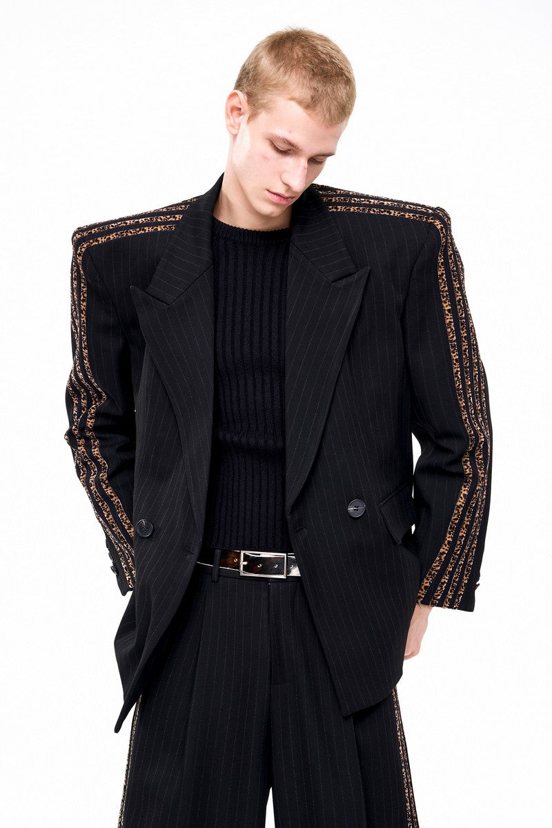 Striped Padded Shoulder Blazer