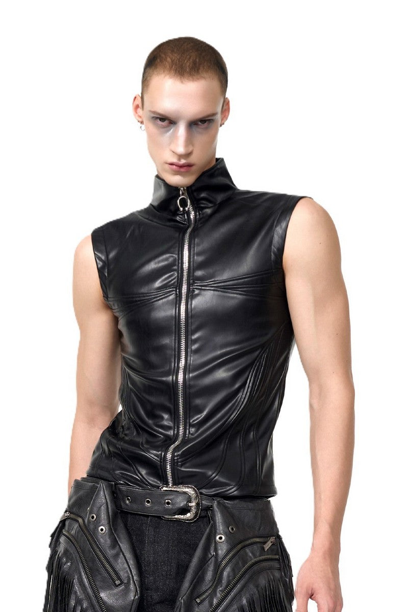 Fitted PU Biker Vest
