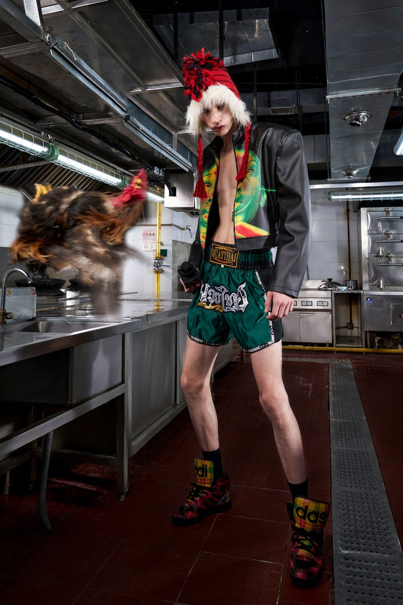 Portrait Print Cropped Leather Jacket