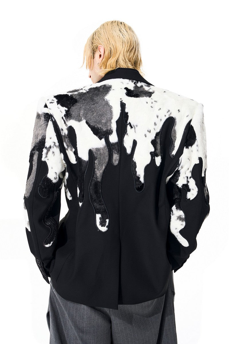 Cow Print Faux Fur Blazer