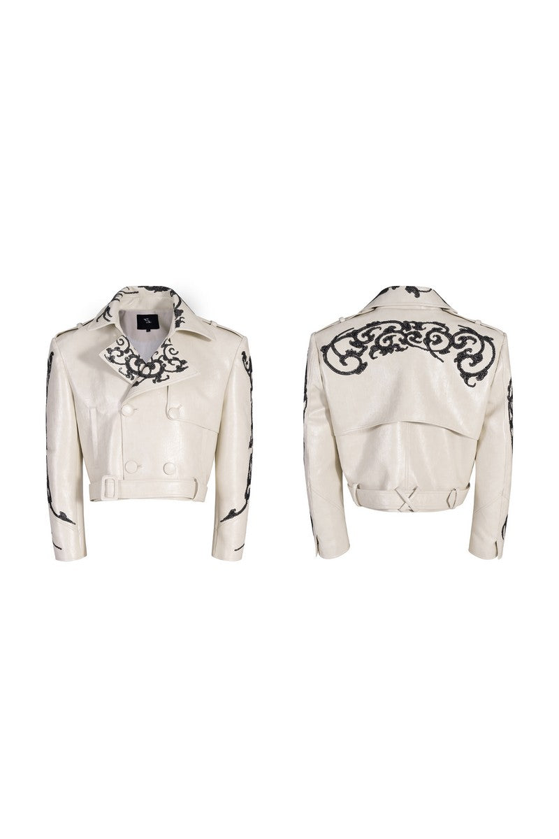 Dragon Sequin Cropped Biker Jacket