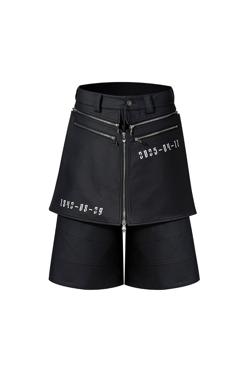 Layered Zip PU Shorts