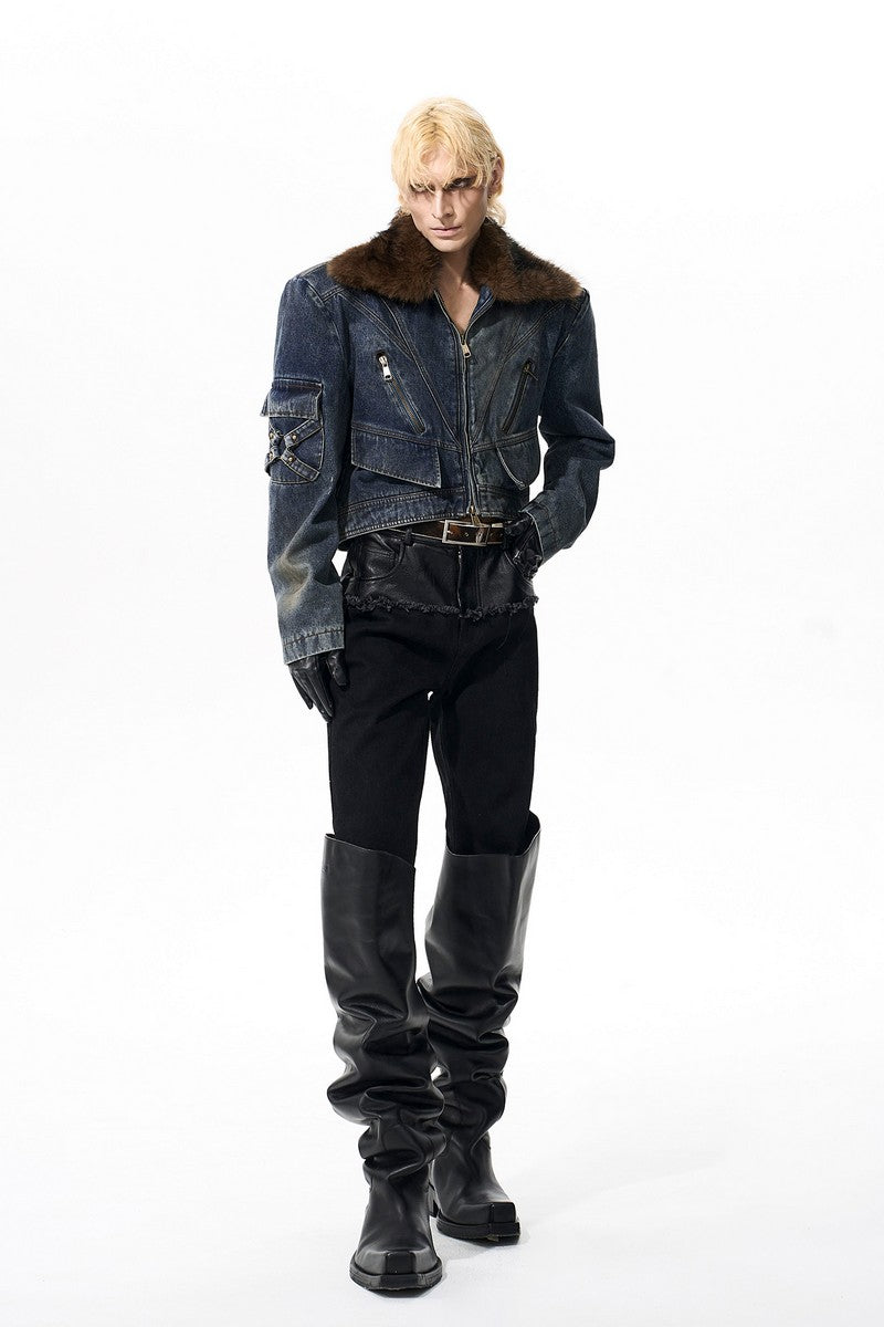 Faux Fur Collar Denim Jacket