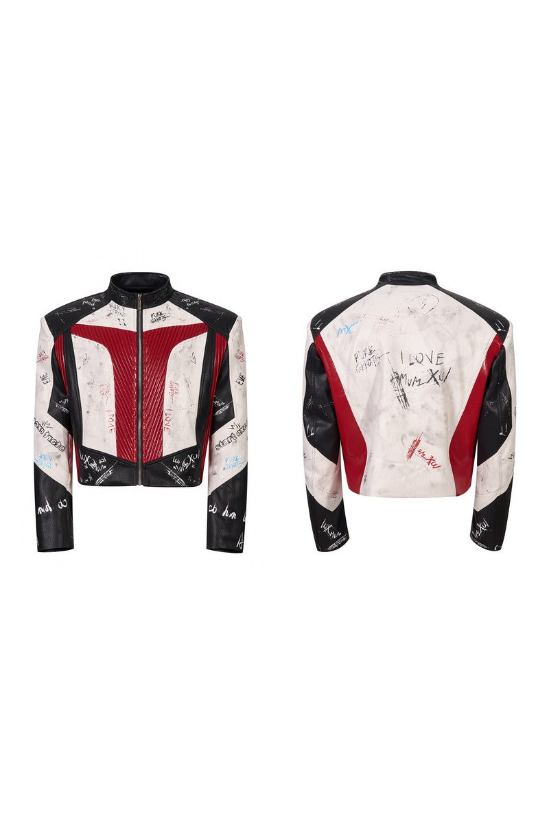 Graffiti Stand Collar Biker Jacket