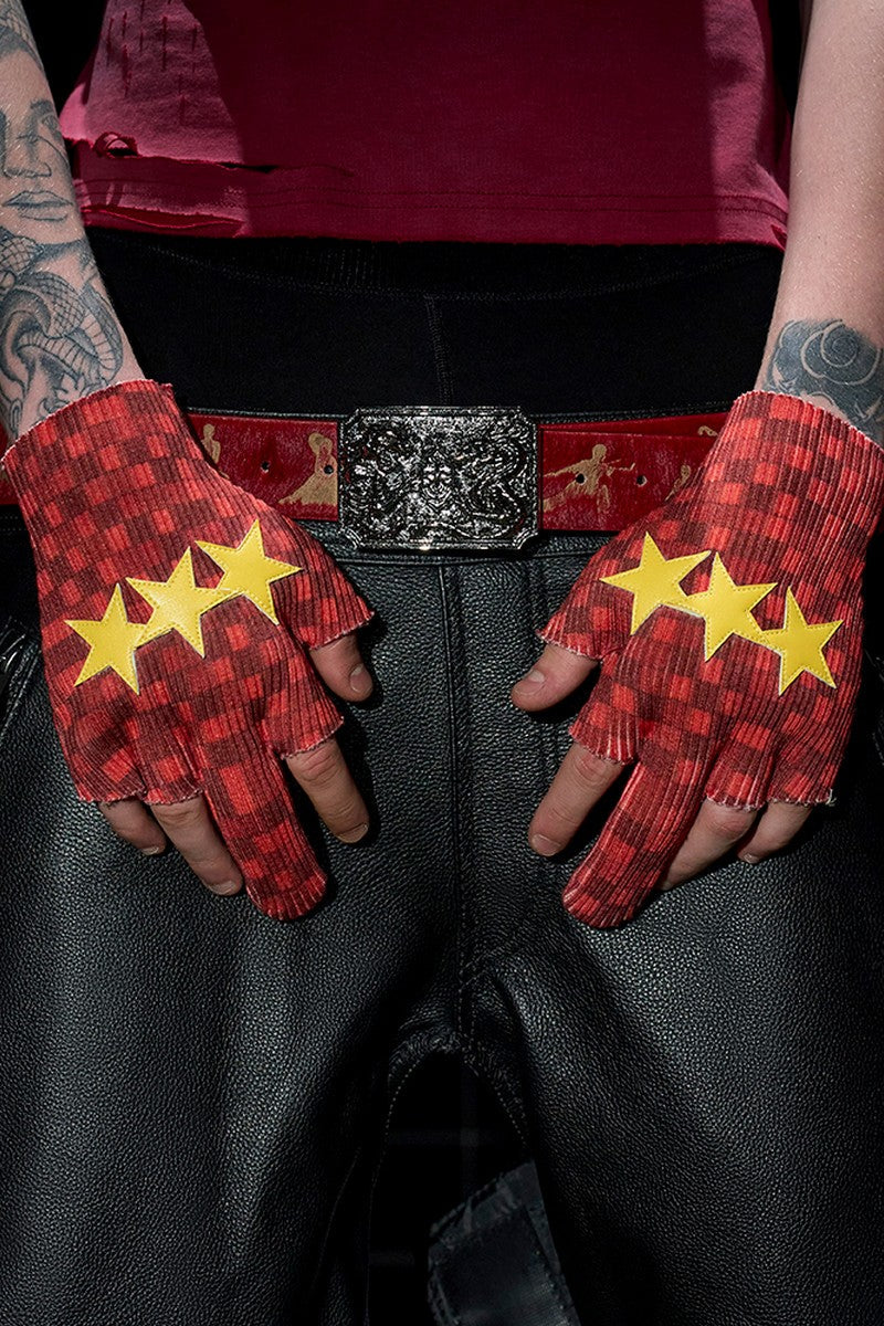 Star Checkered Fingerless Gloves