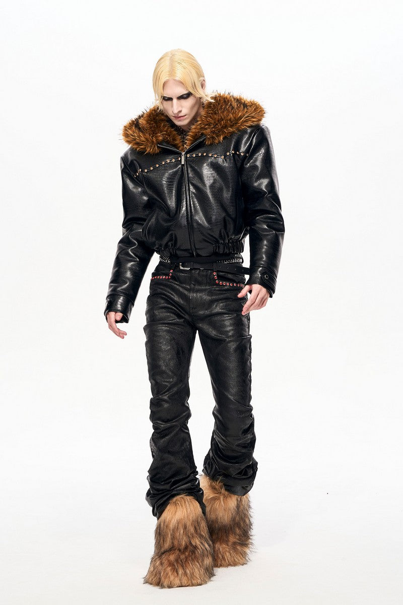 Snakeskin Faux Fur Hooded Puffer