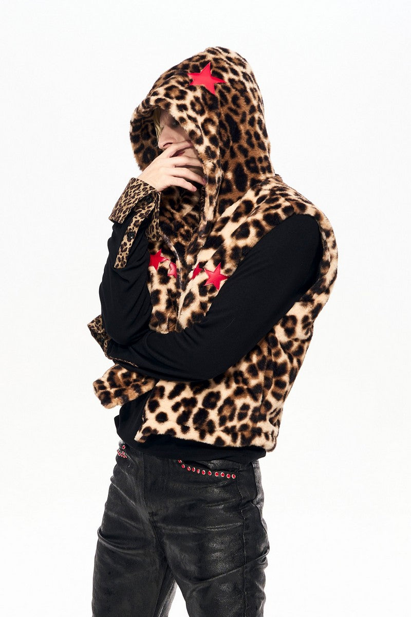 Leopard Faux Fur Hooded Vest