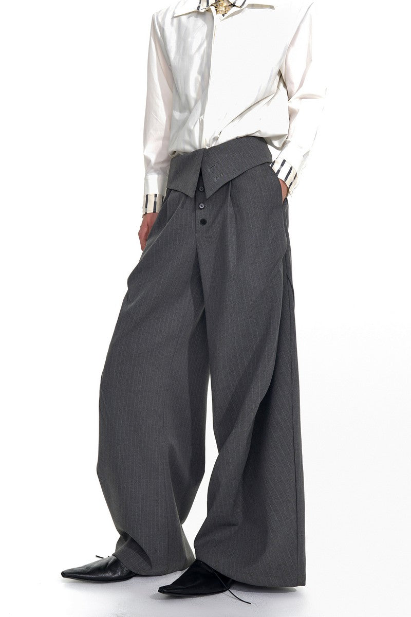 Foldable Waist Pinstripe Suit Pants