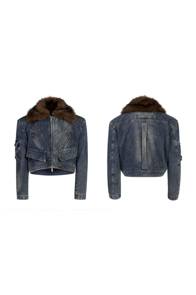 Faux Fur Collar Denim Jacket