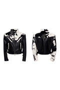 Cow Print Faux Fur Biker Jacket