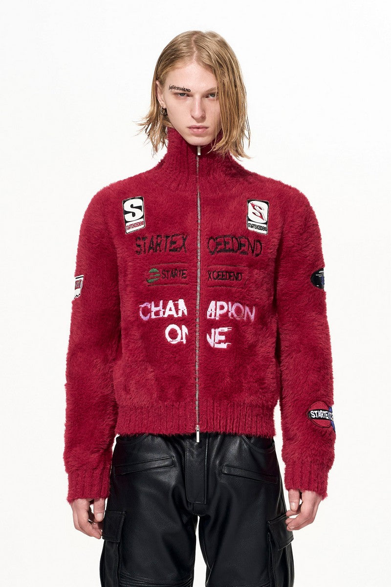 Racing Patch Embroidered Knit Cardigan