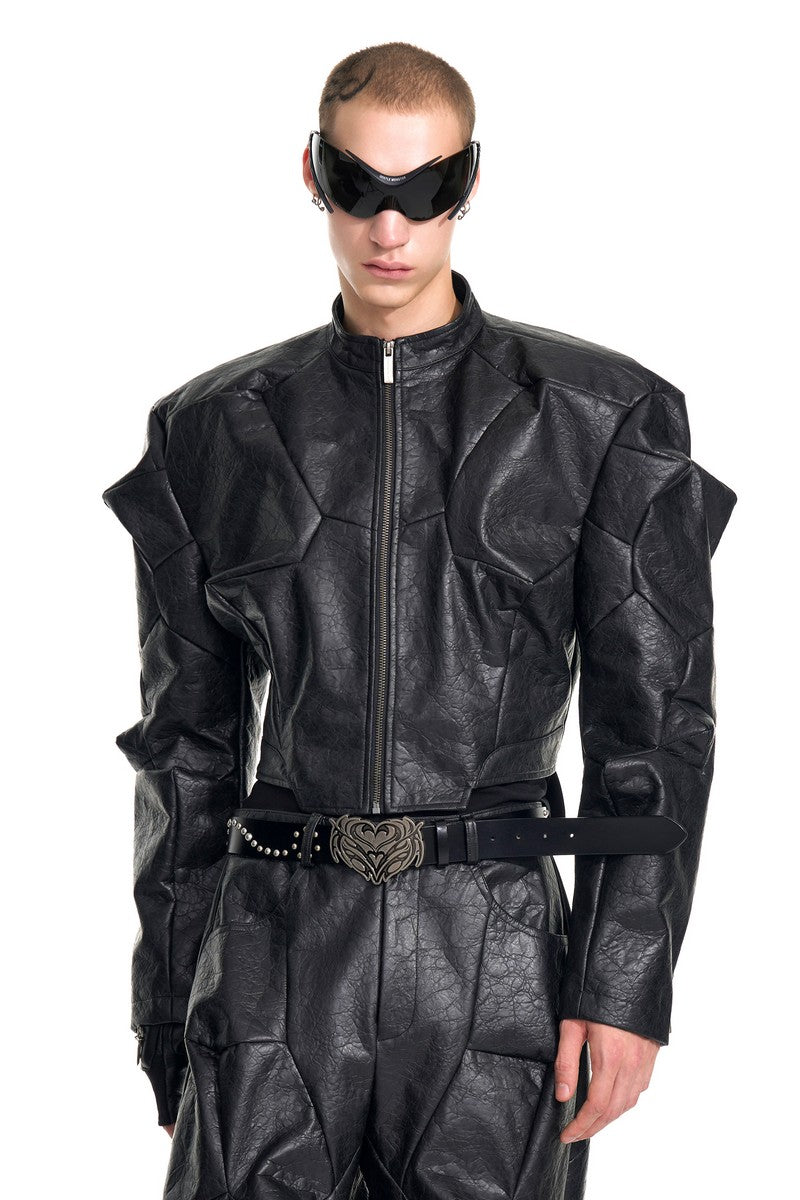 Deconstructed PU Irregular Cut Jacket