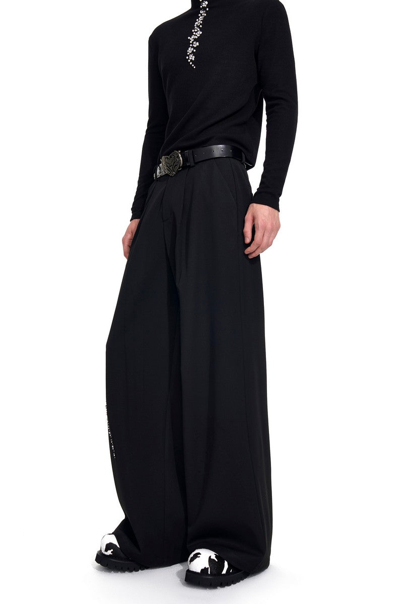Rhinestone Panel Black Dress Pants