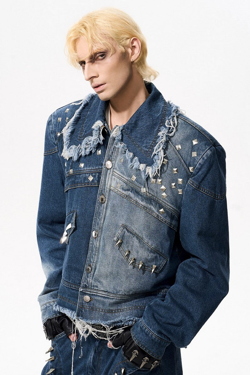 Studded Distressed Denim Jacket