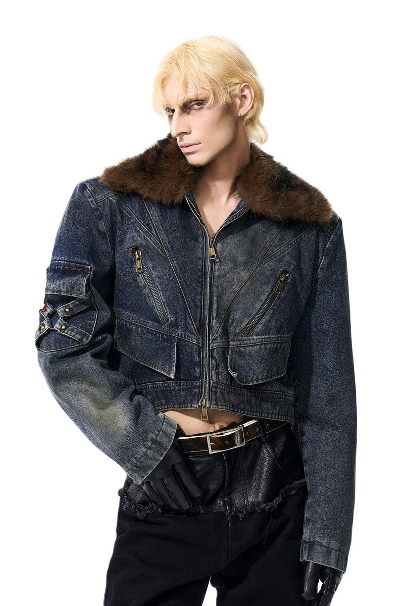 Faux Fur Collar Denim Jacket