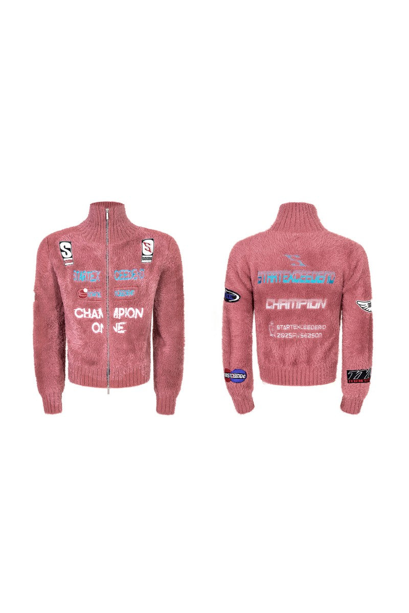 Racing Patch Embroidered Knit Cardigan