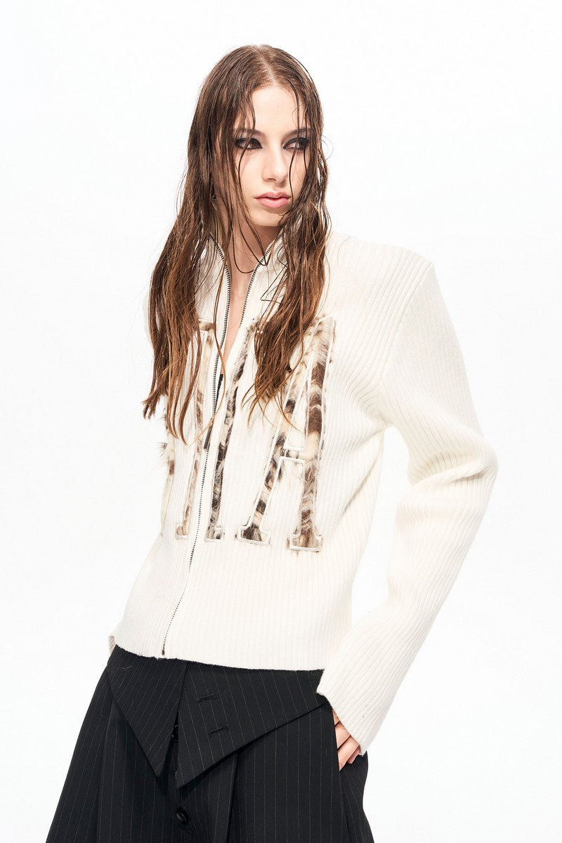 Faux Fur Zip Knit Cardigan