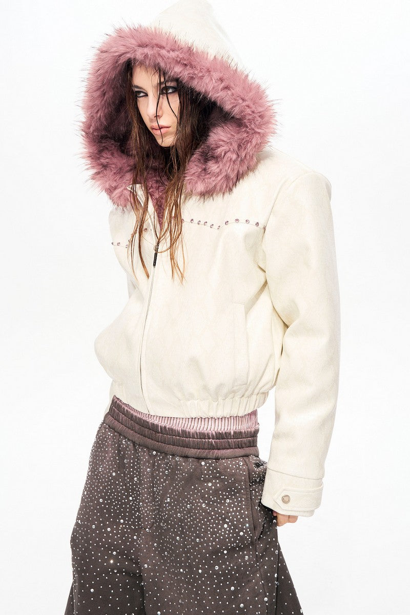 Snakeskin Faux Fur Hooded Puffer