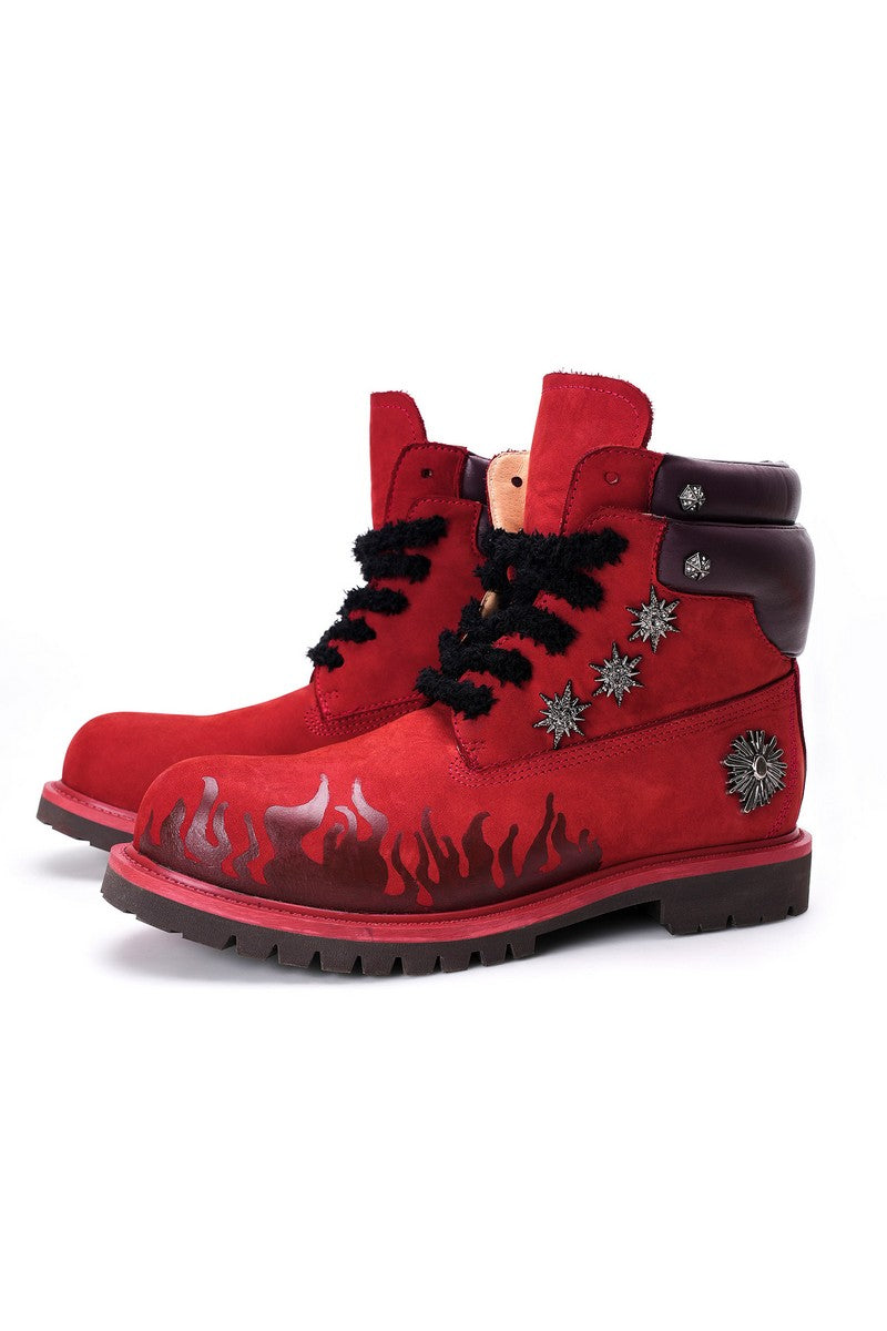 Handpainted Flame Leather Combat Boots