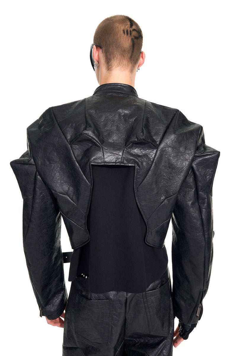 Deconstructed PU Irregular Cut Jacket