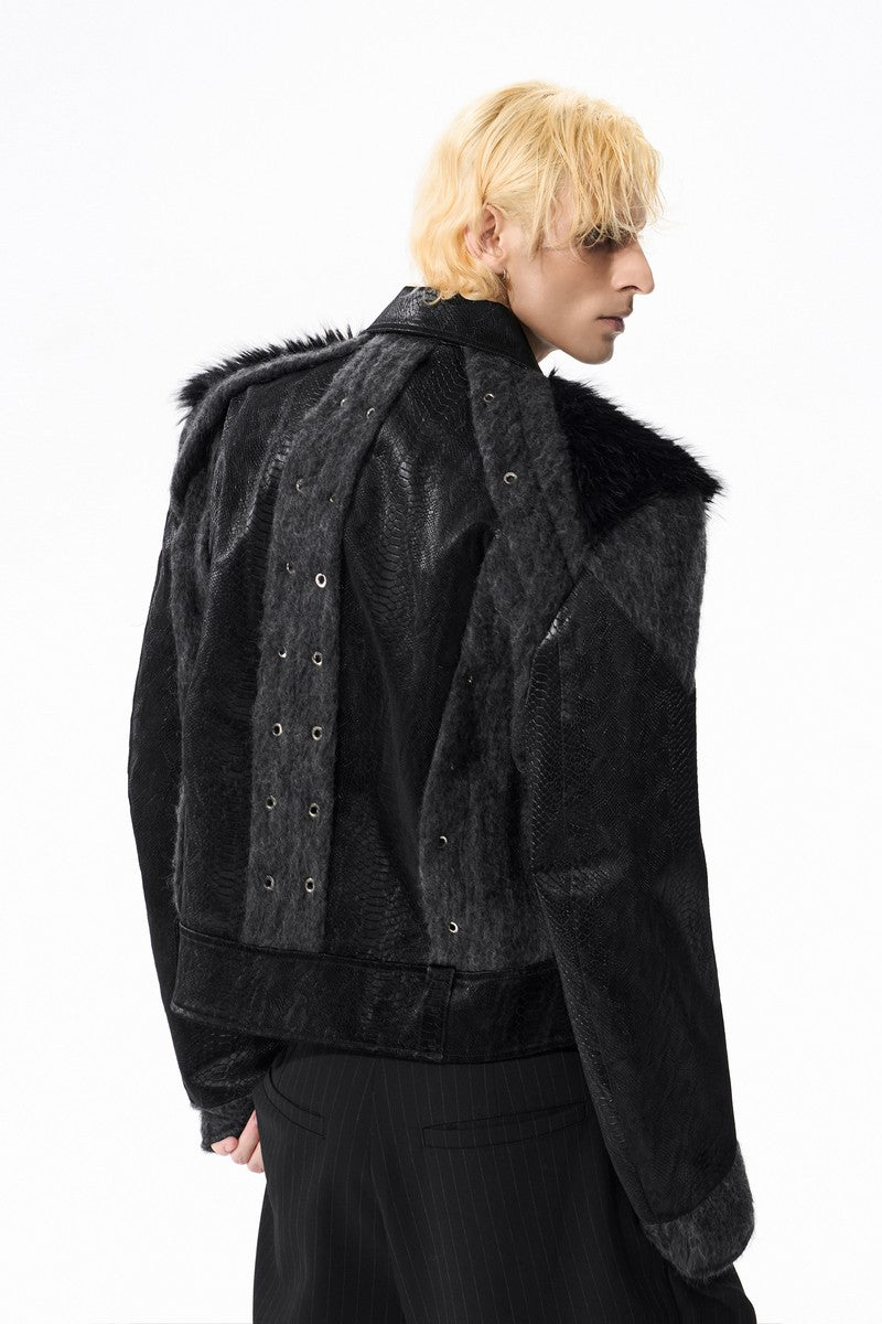 Snakeskin Faux Fur Jacket